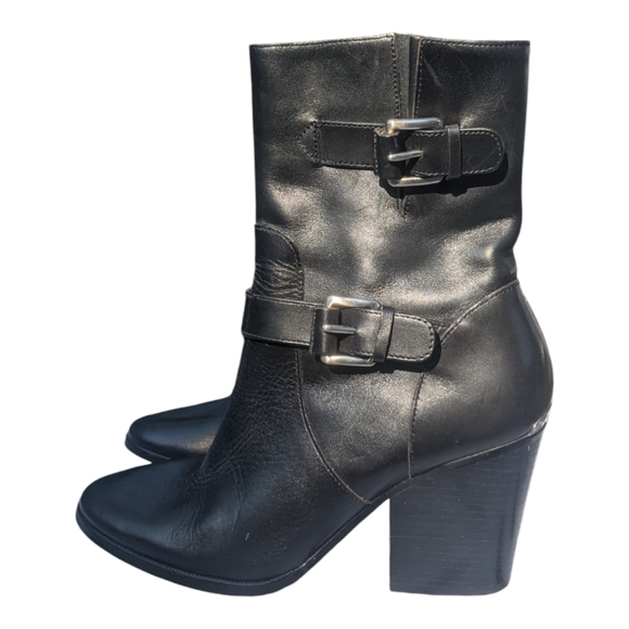 MICHAEL KORS Women Black Leather Ankle Heels Moto Boots Booties Size 6 - Picture 3 of 11
